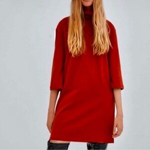 ZARA vintage roll neck three-quarter sleeve tunic mini cotton blend dress size M